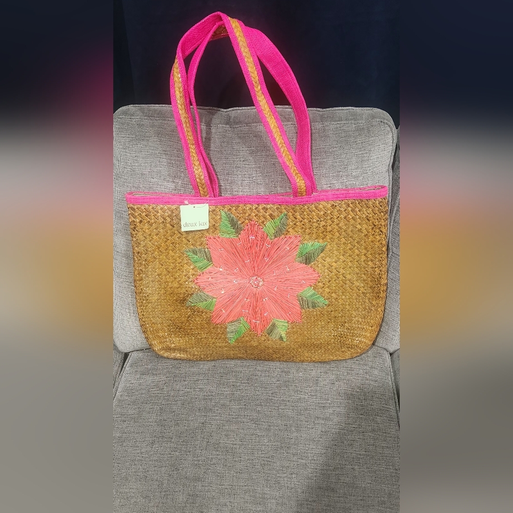 Deux Lux Pink and Tan Woven Tote Bag